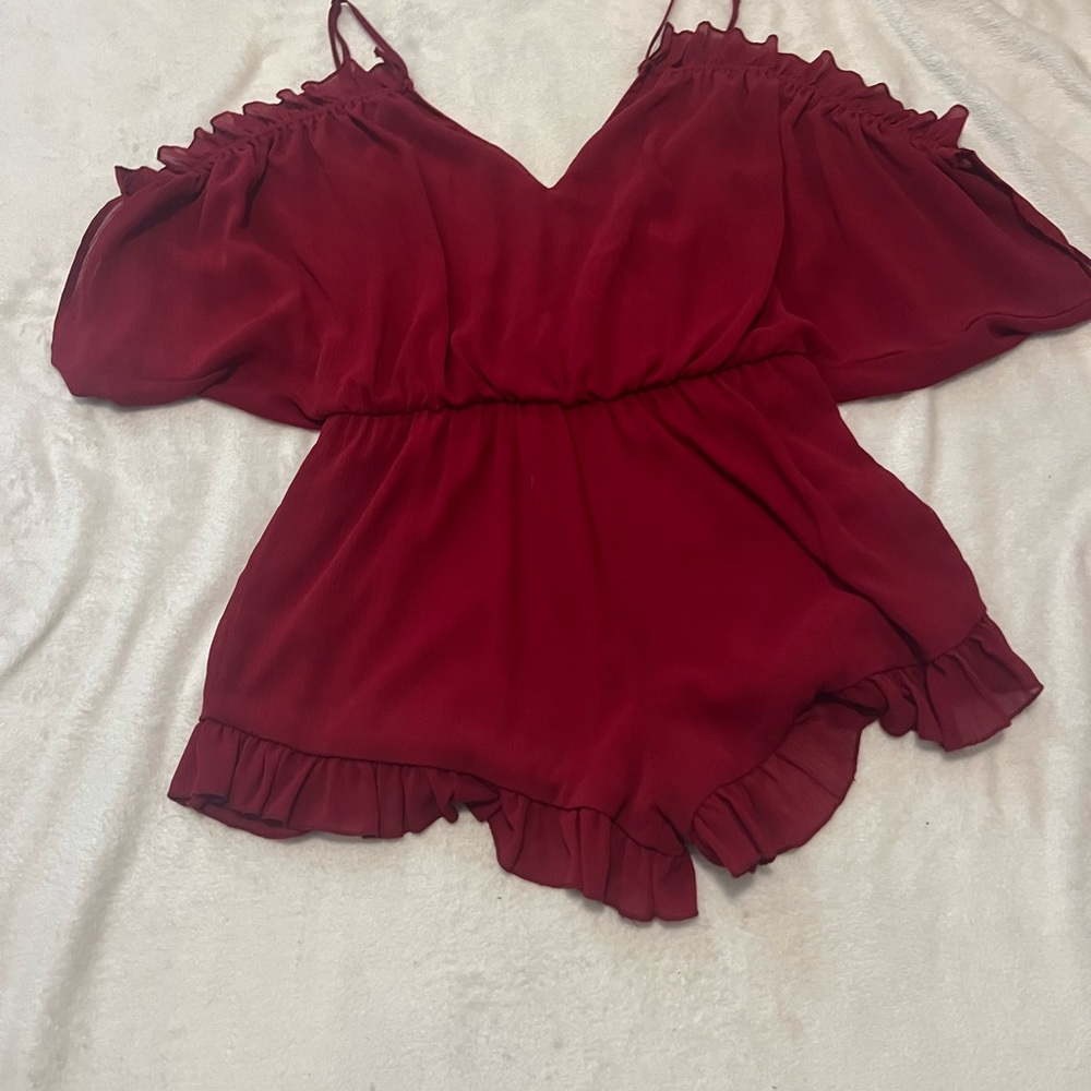 The Impeccable Pig Red Ruffled Flutter Sleeve Romper